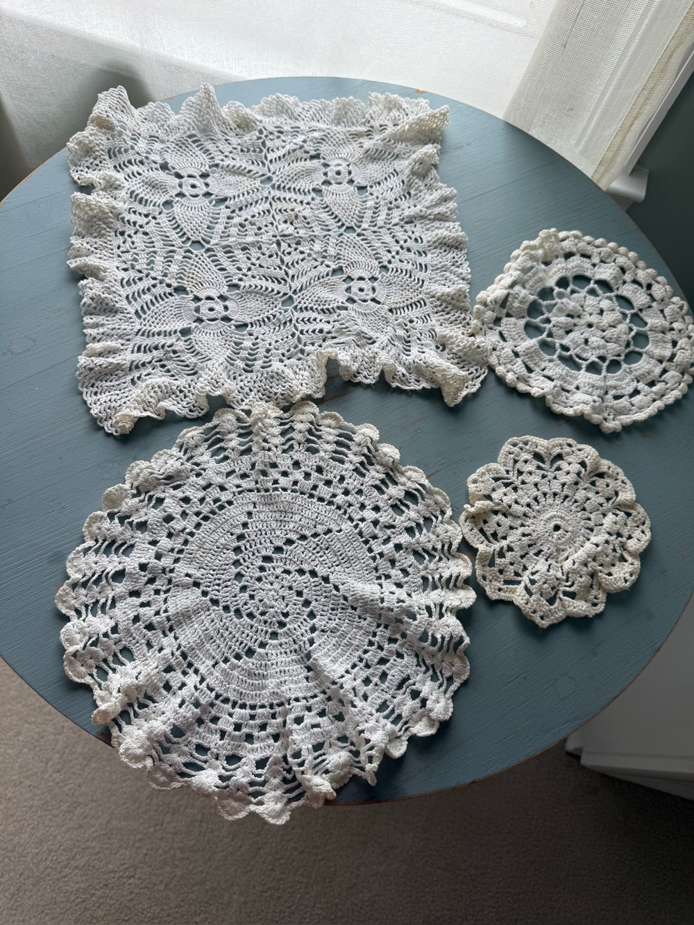 Handmade Vintage White Crochet Doilies Set of 4